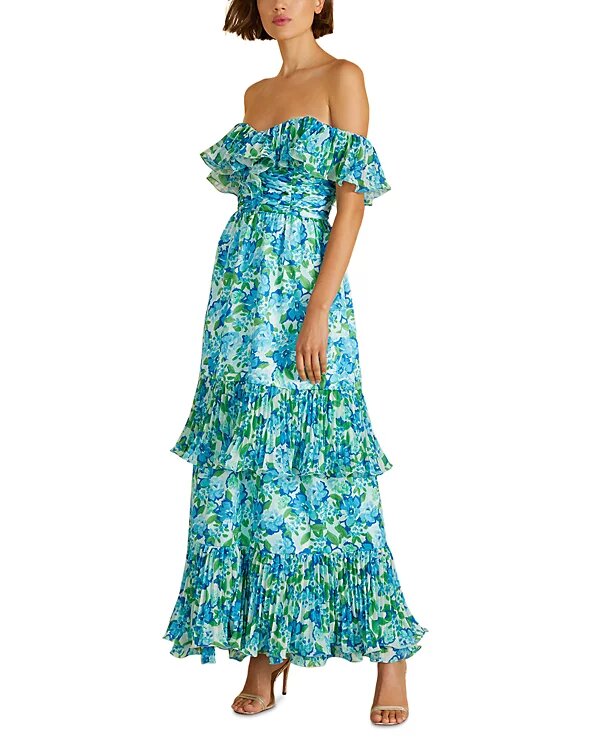 Pia Pleated Off the Shoulder Maxi Dress