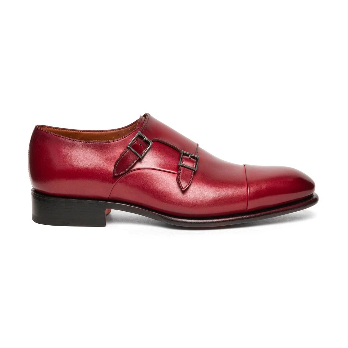 Men's Fire Red Metallic Leather Double-Buckle Shoe