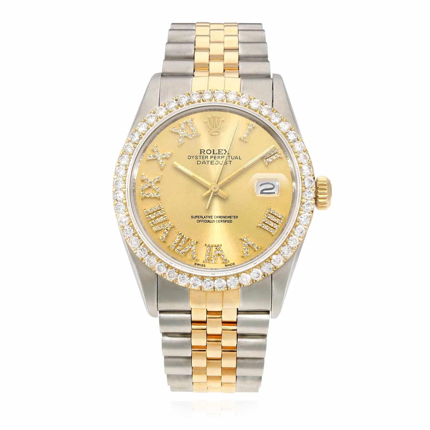 Rolex Datejust Jubilee 36mm Gold Dial 4.50Ct Diamond Bezel Men's Watch