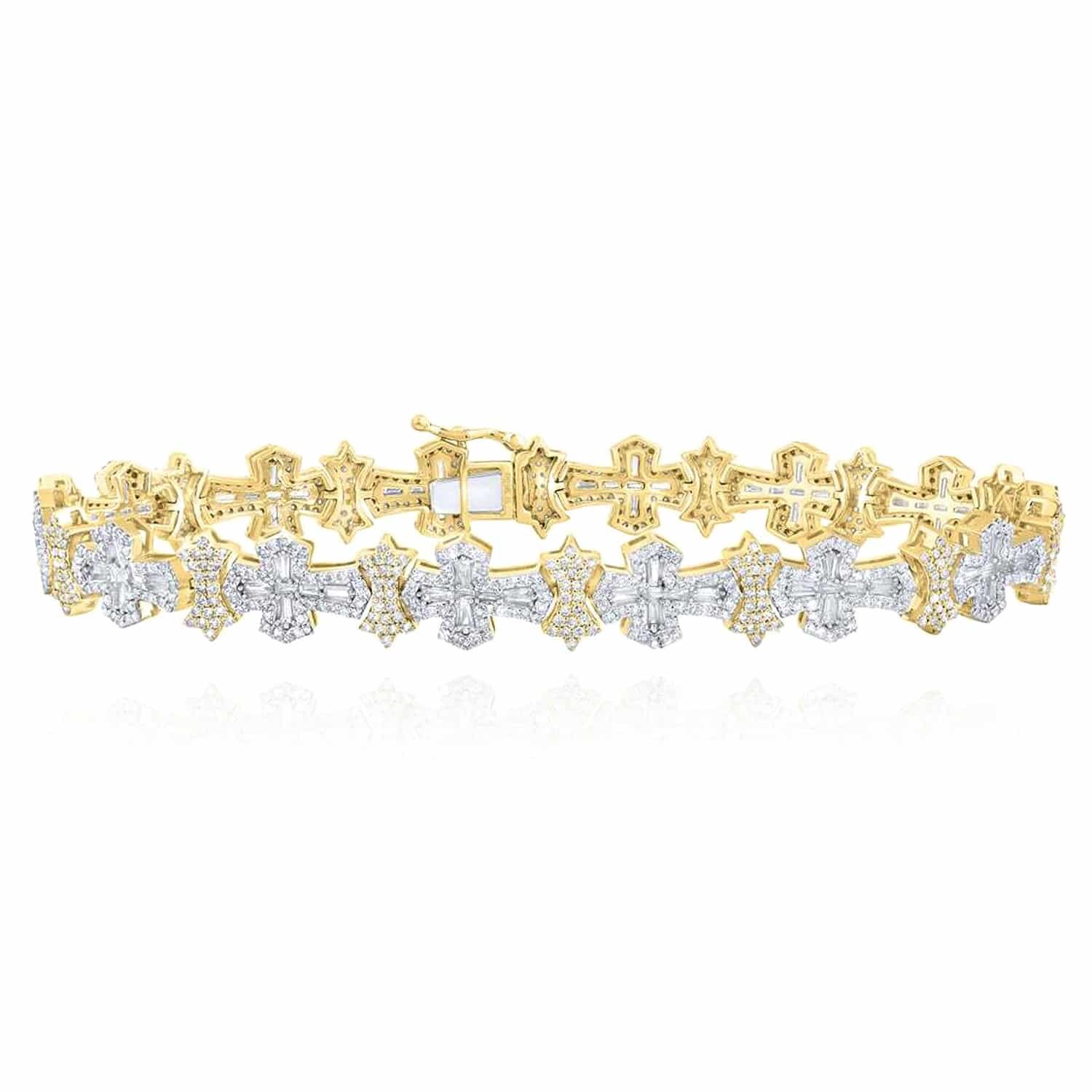 7CTW Lab-Grown Diamond 14K Gold Rose White Flower Cluster Tennis Bracelet 7"