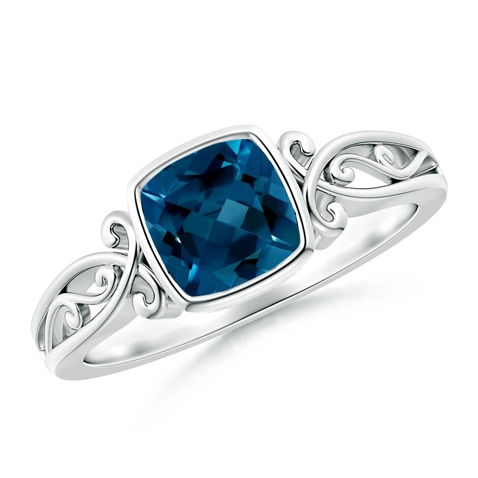 Vintage Style Cushion London Blue Topaz Solitaire Ring