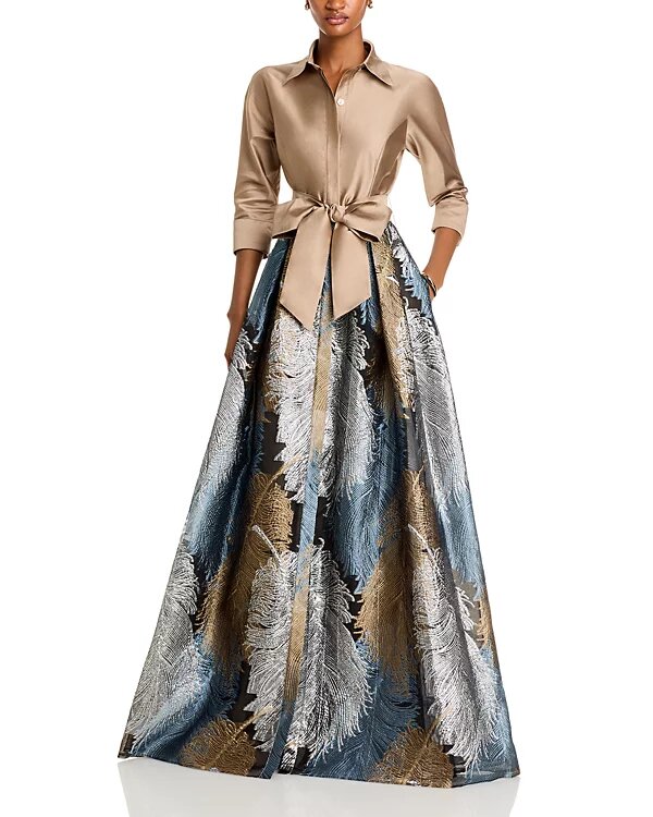 Teri Jon by Rickie Freeman Metallic Jacquard Gown