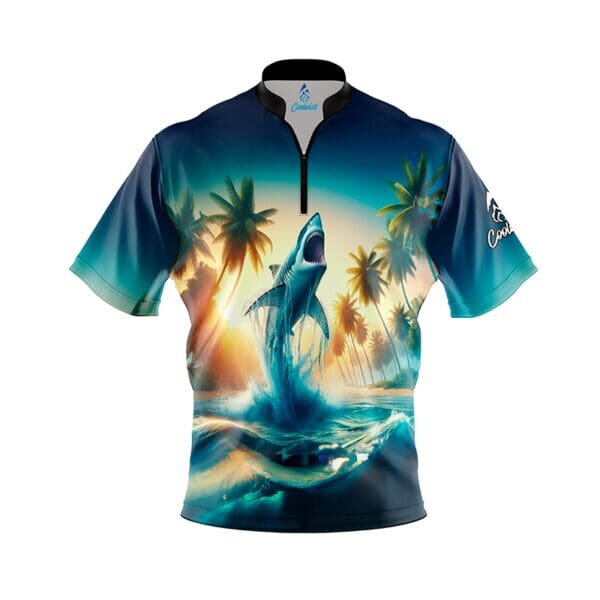 Palm Trees and Sharks Fast Track CoolWick Bowling Jersey