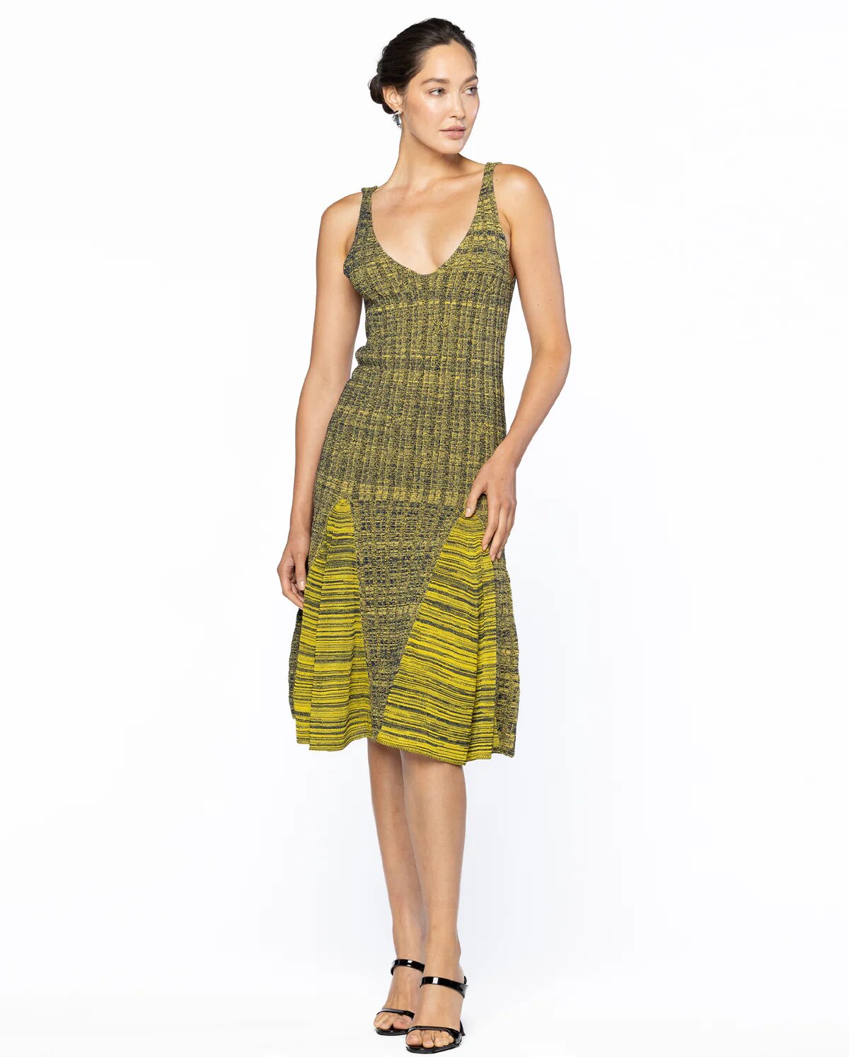 Soar Godet Dress Yellow & Navy