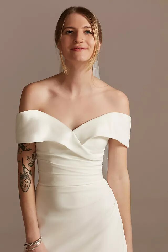 Crepe Off-the-Shoulder Sheath Wedding Dress