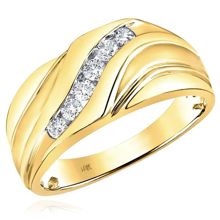 Real Diamond 10K Real Gold Wave Band Ring