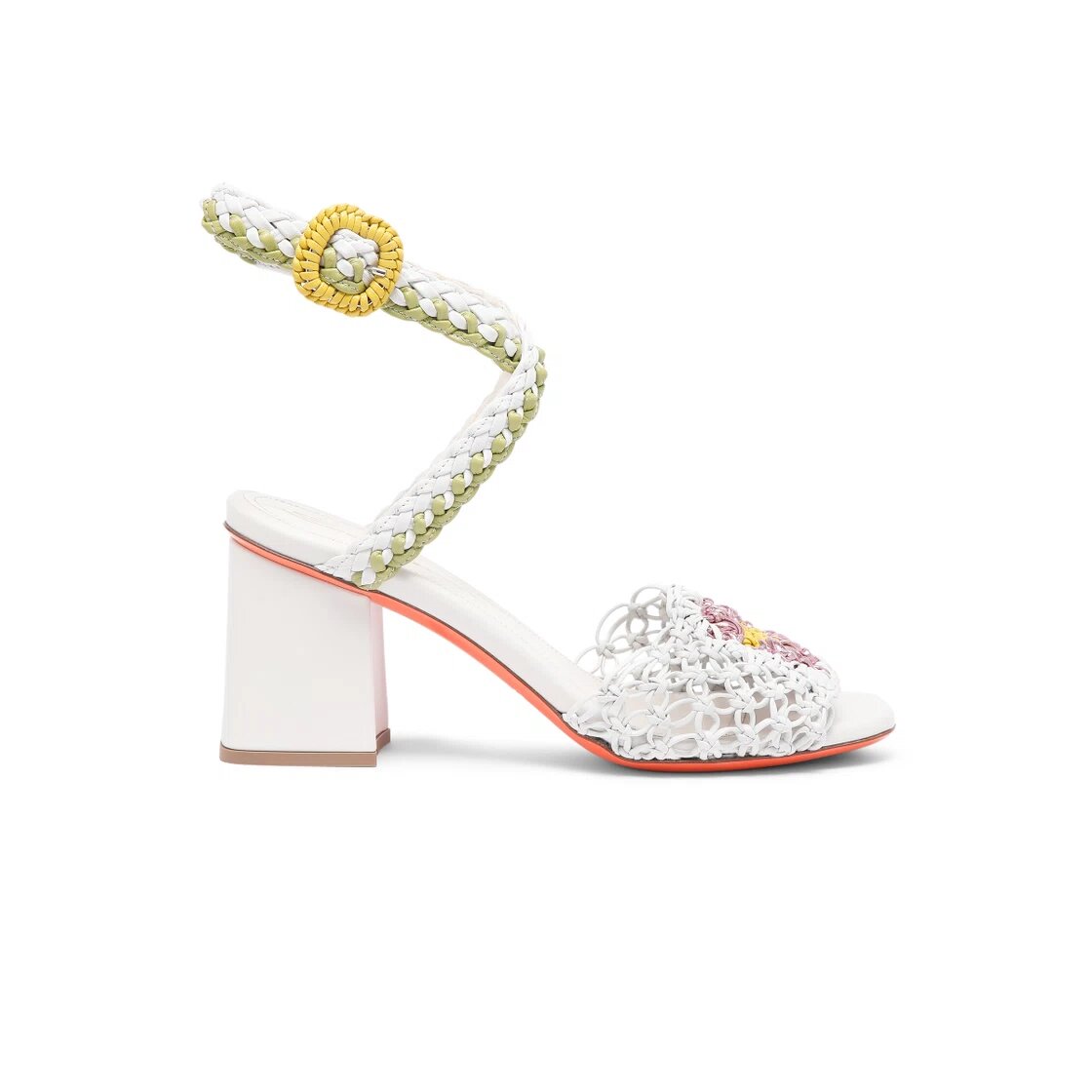 Women's White Woven Nappa Leather High-Heel Sandal