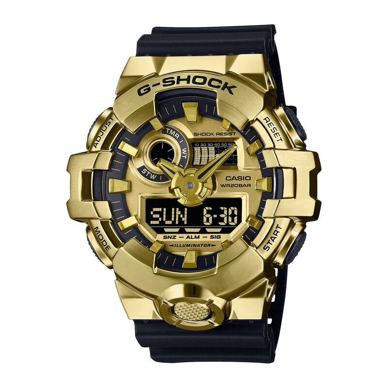 Digital Gold-Tone Ion Plated Bezel Black Resin Band 53.4mm Watch