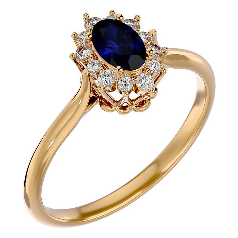 Oval-Cut Sapphire & Diamond Halo Ring in 14k Yellow Gold