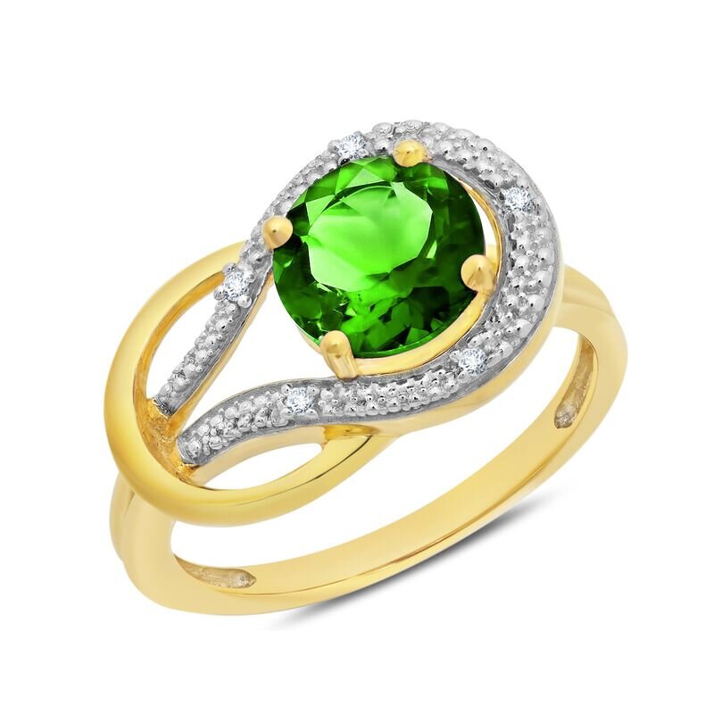 Created Emerald & Diamond Love Knot Ring in 10k Yellow Gold