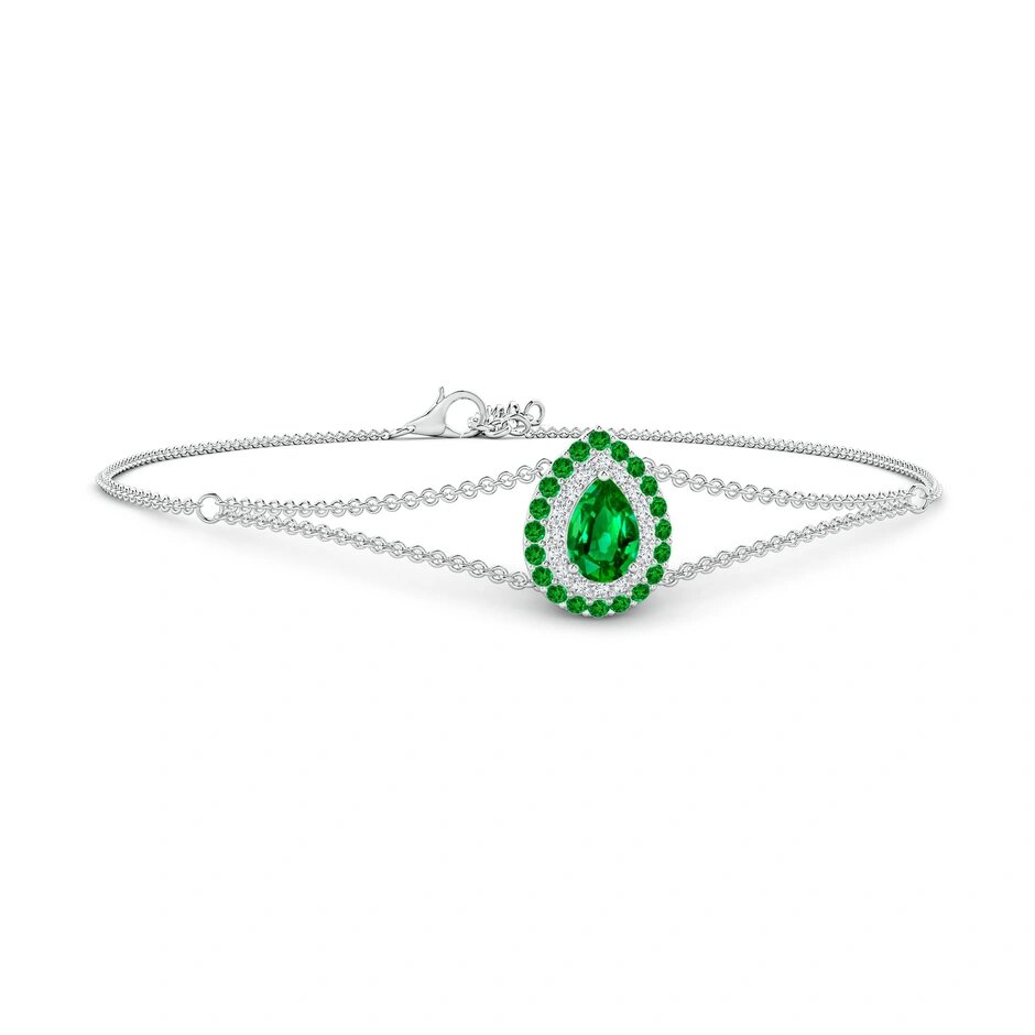 Pear-Shaped Emerald Bracelet with Double Halo