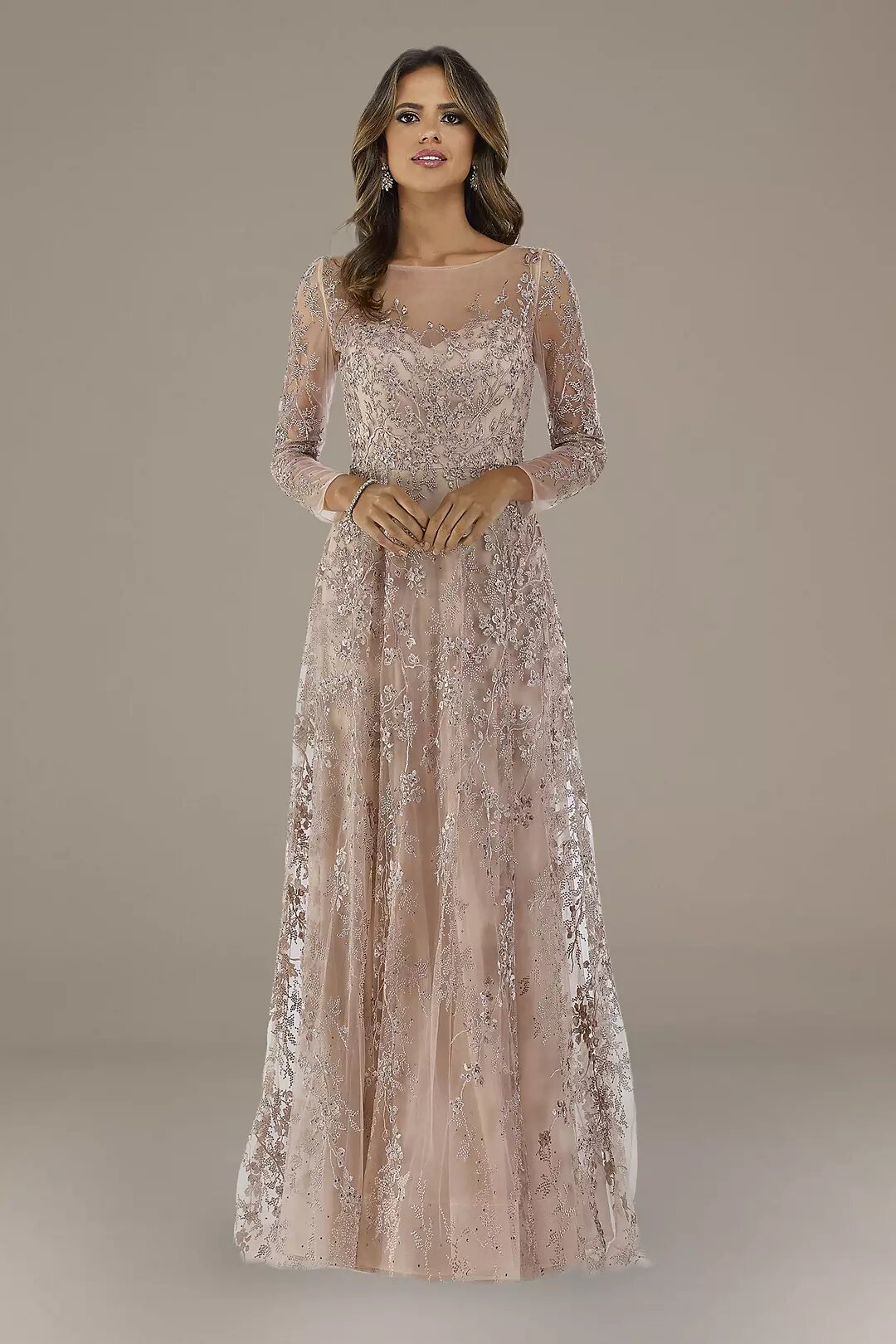 Lara Evette Lace A-Line Long Sleeve Gown