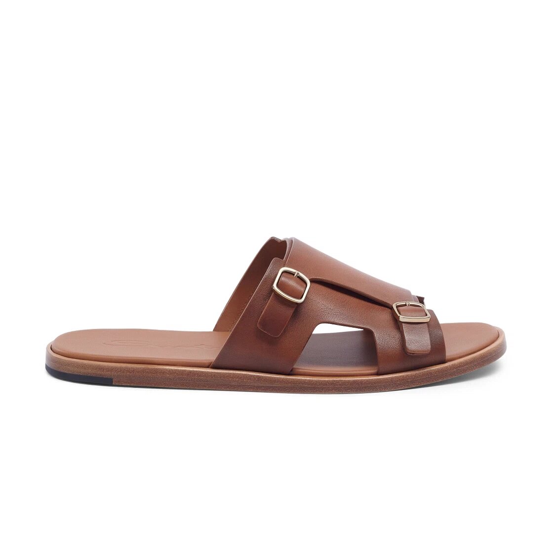 Men's Brown Leather Double-Buckle Sandal