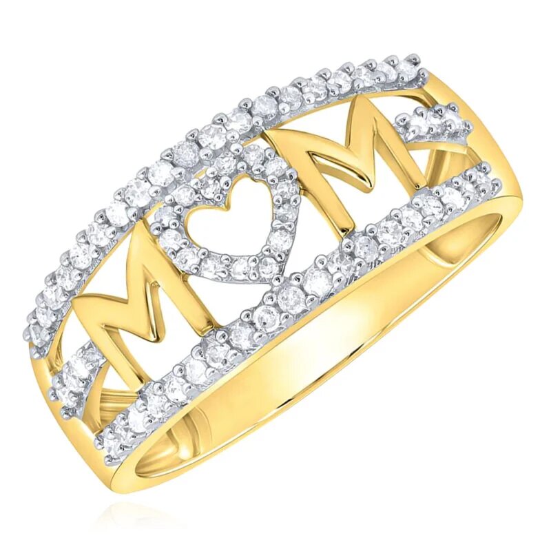 Real Diamonds 10K Real Gold Mom Heart Ring