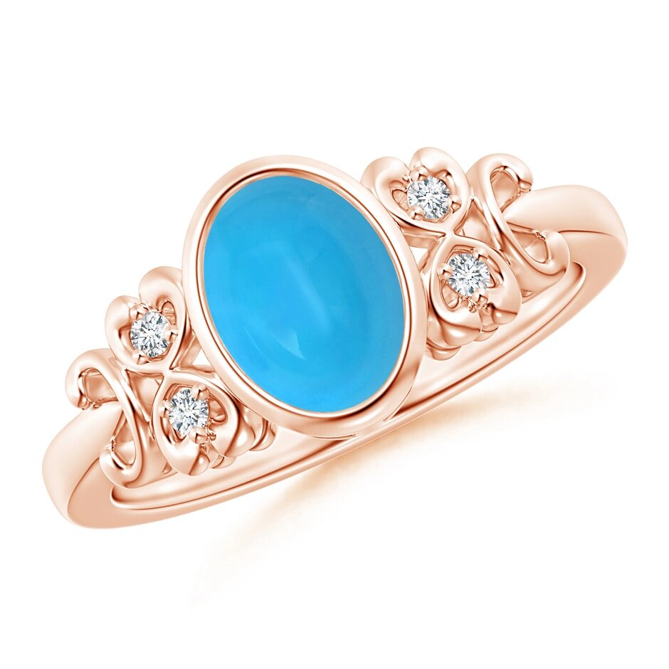 Vintage Style Bezel-Set Oval Turquoise Ring with Diamonds