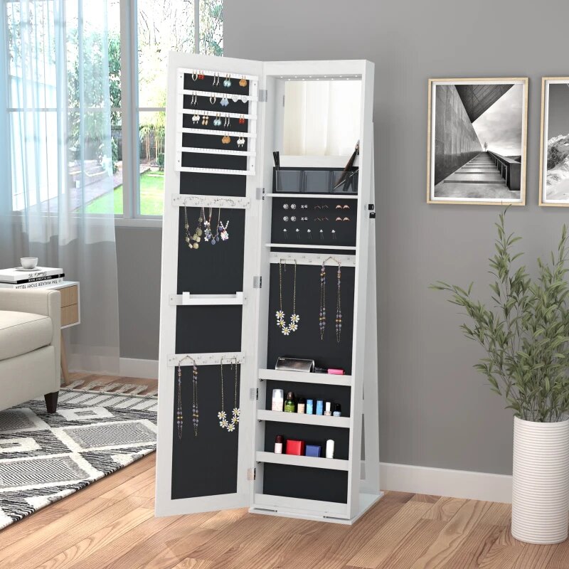 Jewelry Cabinet, Lockable Storage Organizer with Full-Length Mirror