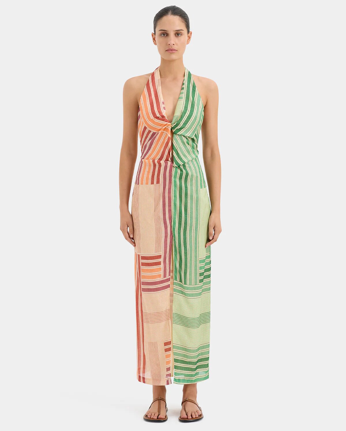 Marisol Twist Midi Dress Patchwork Stripe