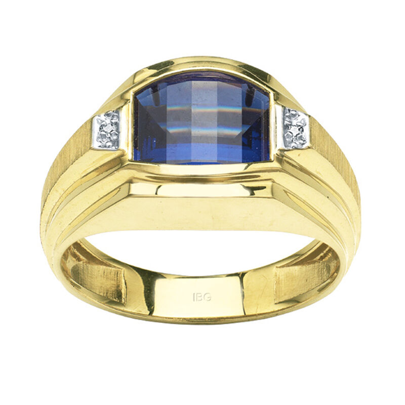 10k Yellow Gold Created Cushion-Cut Sapphire & Diamond Ring