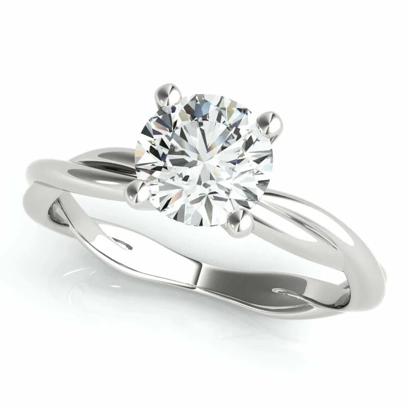 18K Gold White Twisted Shank Solitaire Engagement Ring