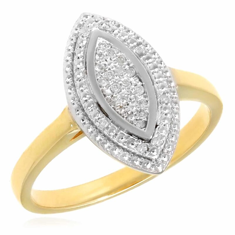 Real Diamond 10K Real Gold White Two-Tone Marquise Cocktail Ring