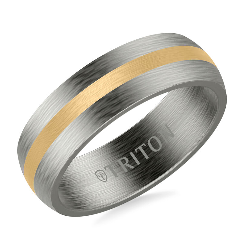 Triton Men's 7mm Gray Tantalum with 14k Yellow Gold Center Stripe Wedding Band