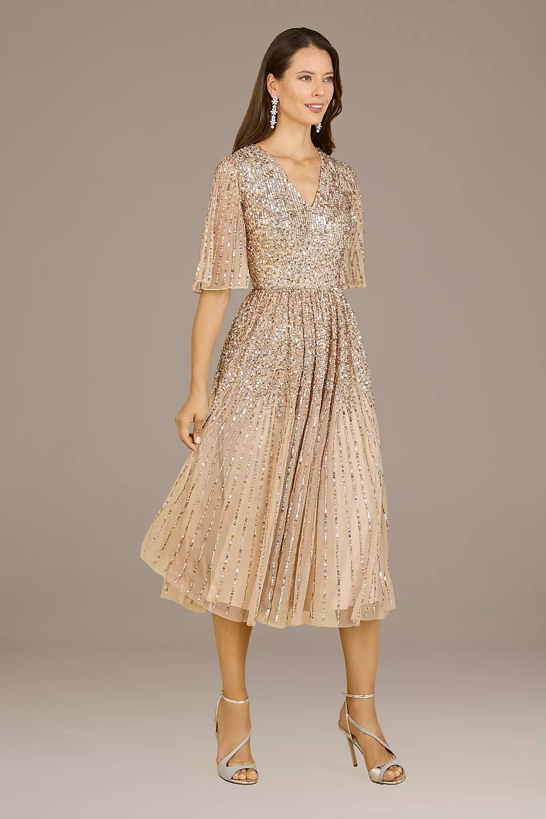 Lara Irene Tea Length Sequin Tulle A-Line Dress