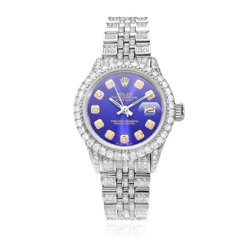 Pave Jubilee Band Diamond Bezel Blue Dial 26mm Watch