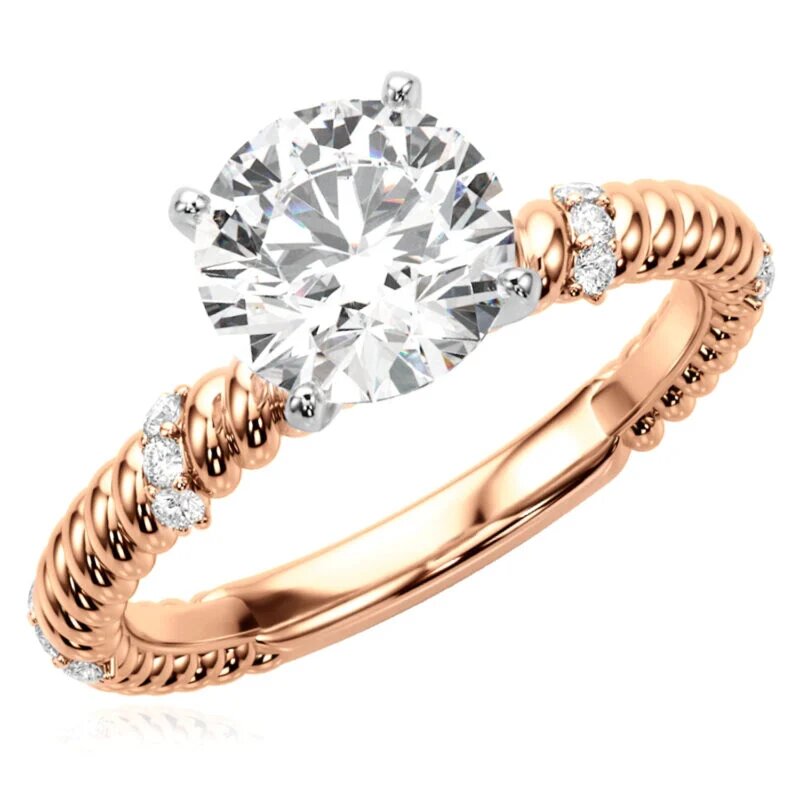 14K Real Gold Rose Twisted Rope Engagement Ring