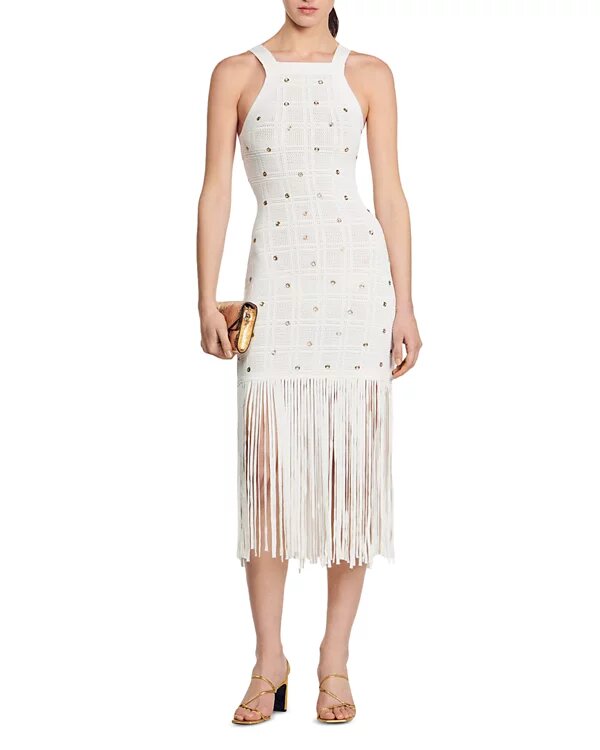 Pocca Embellished Knit Fringed Dress