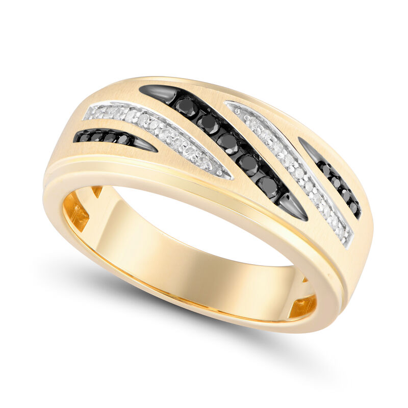 Diamond Black and White Bypass Men's Ring in 10k Yellow Gold