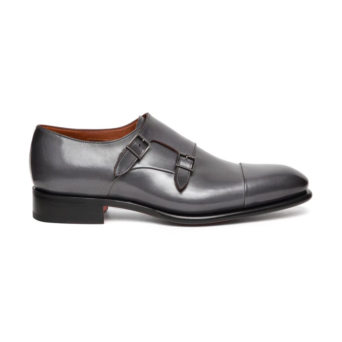 Men's Frozen Deep Grey Metallic Leather Double-Buckle Shoe