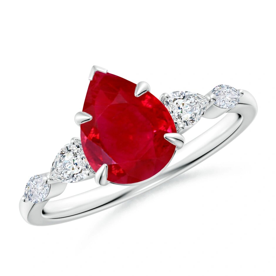 Pear-Shaped Ruby Side Stone Engagement Ring