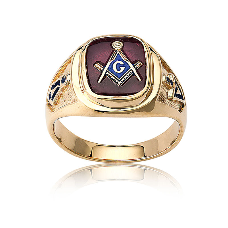 Men's Ruby Masonic Ring in 10k Yellow Gold